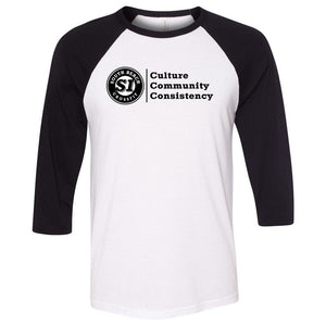 South Beach CrossFit SI - 100 - Ethos - Bella + Canvas - Men's Three-Quarter Sleeve Baseball T-Shirt