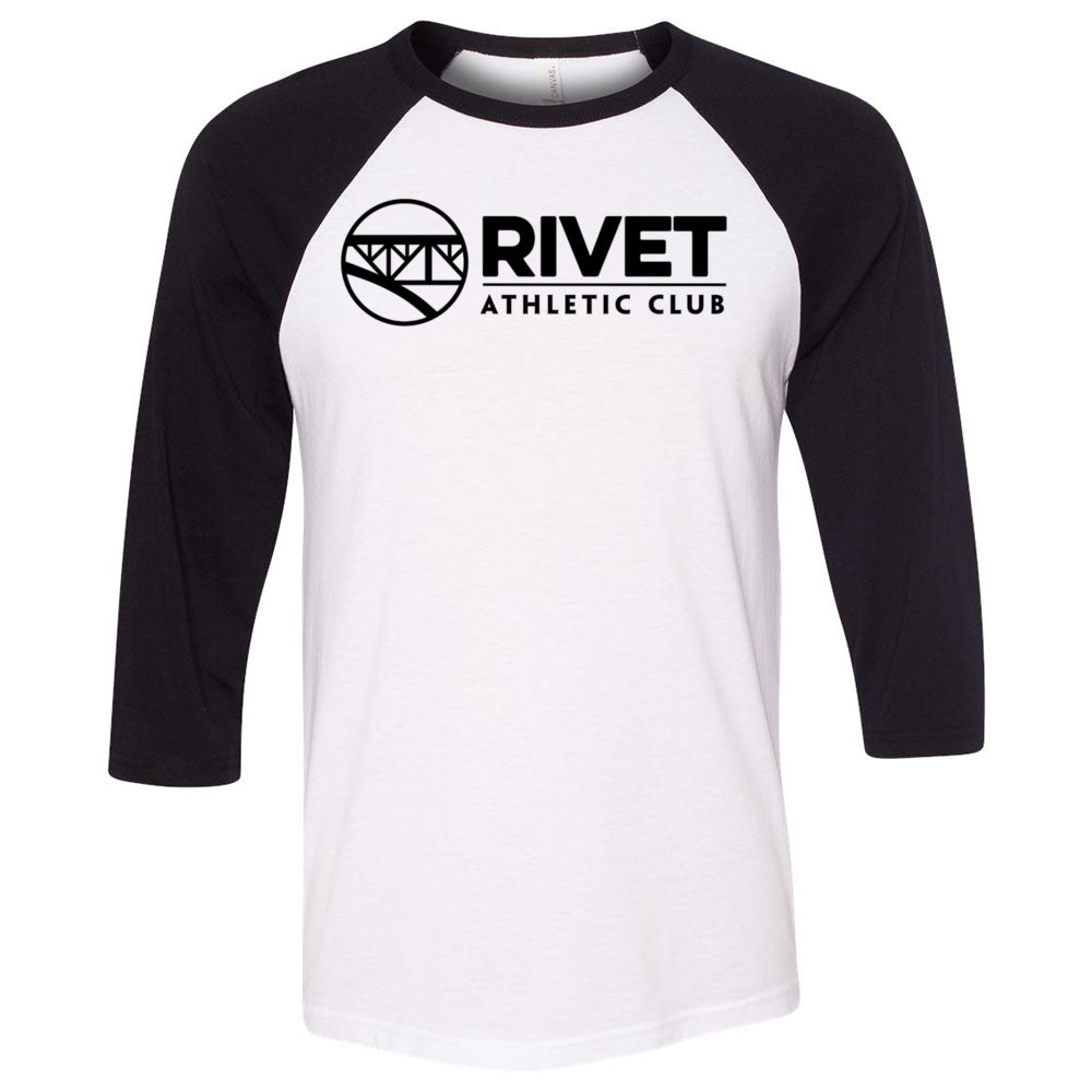 Rivet Fitness - 100 - Rivet One Color - Bella + Canvas - Men's Three-Quarter Sleeve Baseball T-Shirt