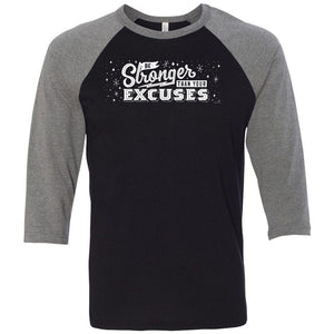 Rivet Fitness - 100 - Stronger - Bella + Canvas - Men's Three-Quarter Sleeve Baseball T-Shirt