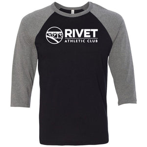 Rivet Fitness - 100 - Rivet One Color - Bella + Canvas - Men's Three-Quarter Sleeve Baseball T-Shirt
